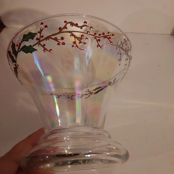 Bath and Body Works Christmas Iridescent Shine Glass Vase with Holly Ivy Design - Picture 3 of 7